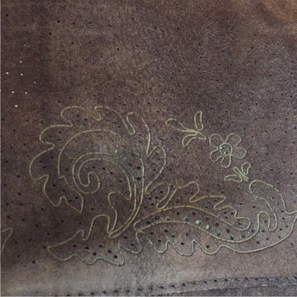 April Cornell Chocolate Brown Genuine Leather Suede Floral Embroidered Jacket M - Picture 6 of 16